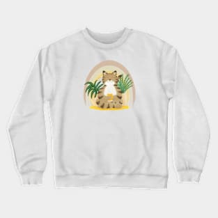 Cat drinking tea and rainbow Crewneck Sweatshirt